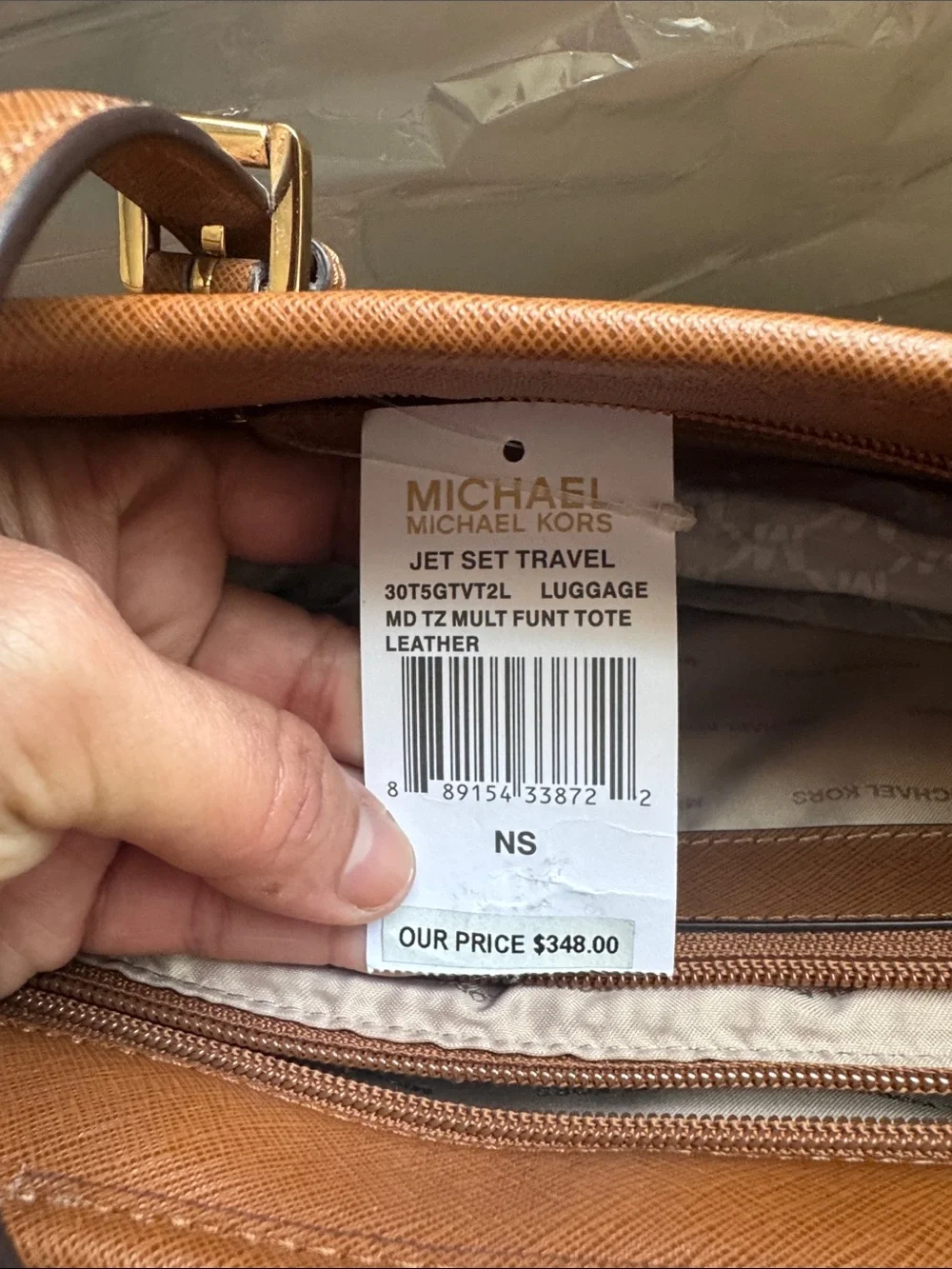 Michael Kors Brown Leather Tote with Gold Logo Charm